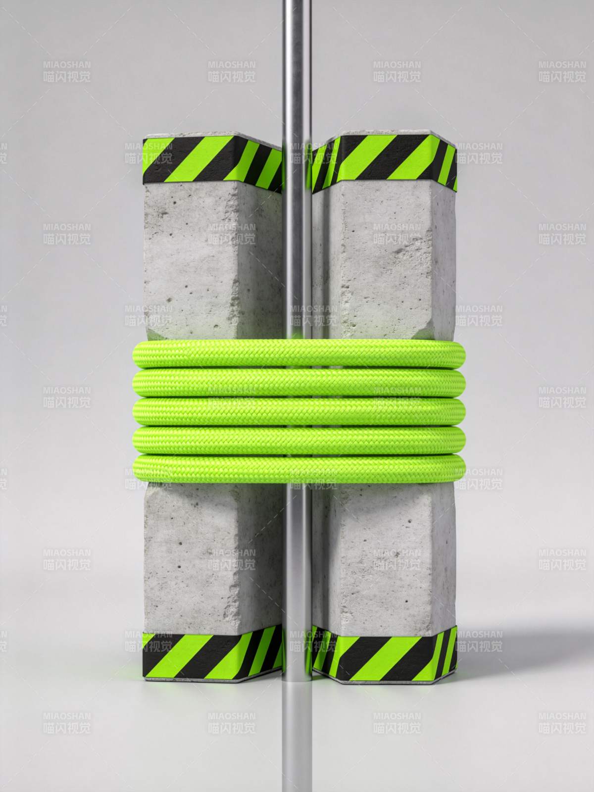 绿绳缠绕混凝土块图片