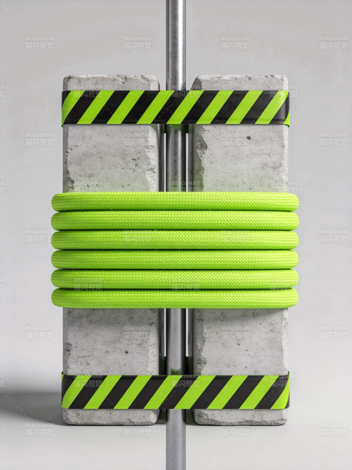 绿色绳索缠绕水泥块图片