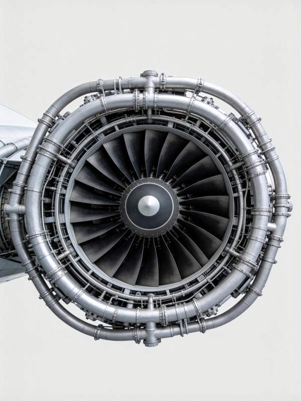 航空涡轮喷气发动机内部结构特写图片
