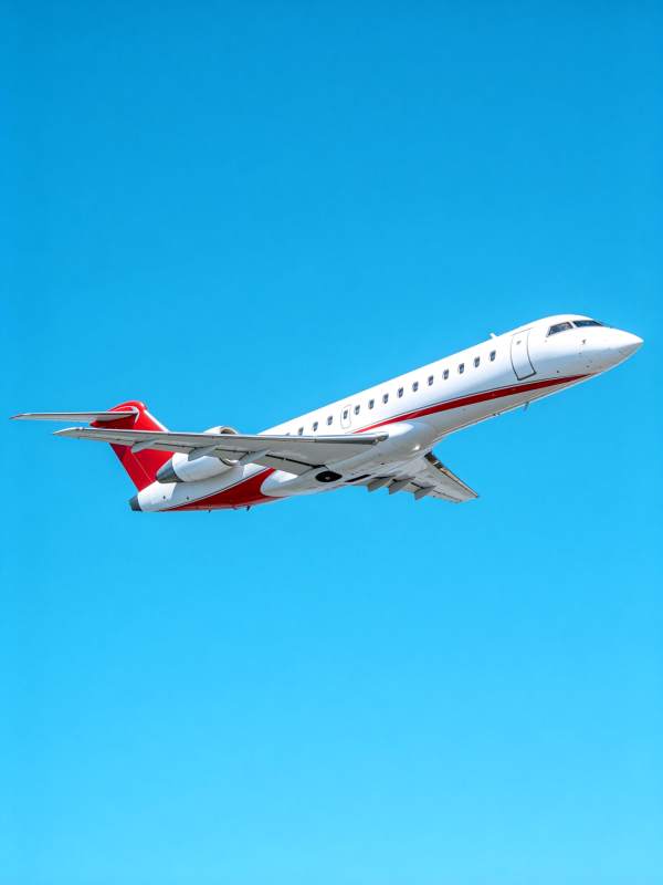 红白客机翱翔蓝天图片