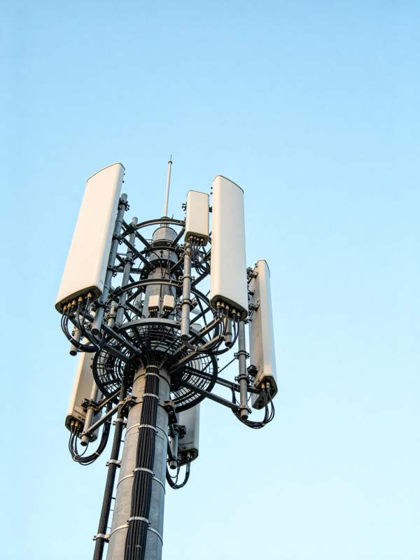 通信基站天线阵列与金属支架结构特写图片