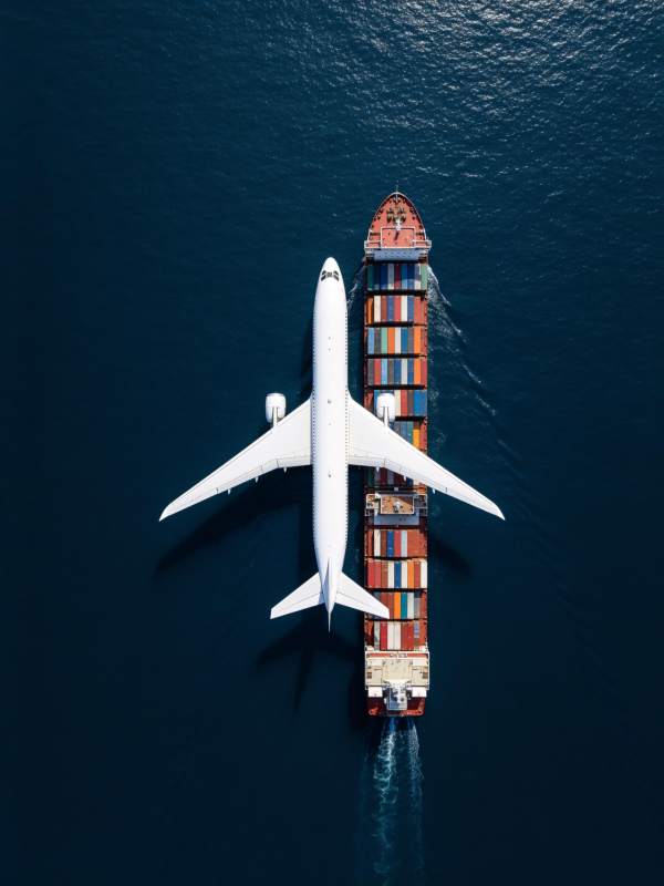 飞机与货轮并行图片