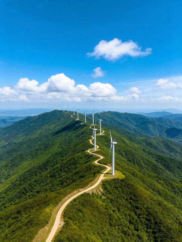 山脊上的风车阵图片