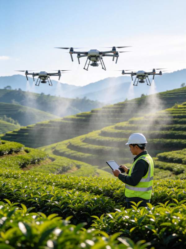 无人机茶园作业图片