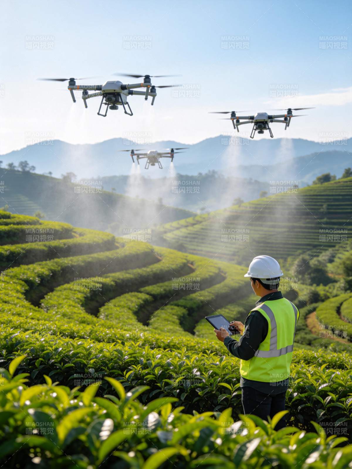 无人机茶园作业图片