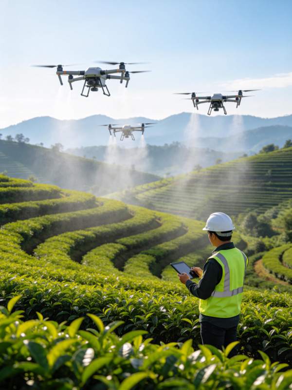 无人机茶园作业图片
