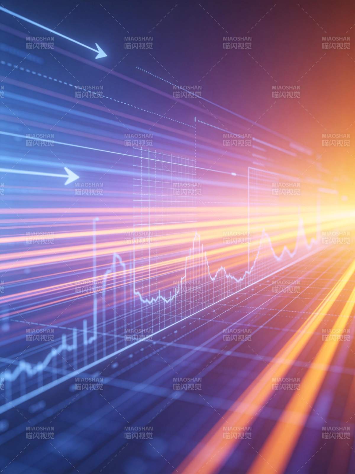 动态数据图表与光轨交织的科技视觉效果图片