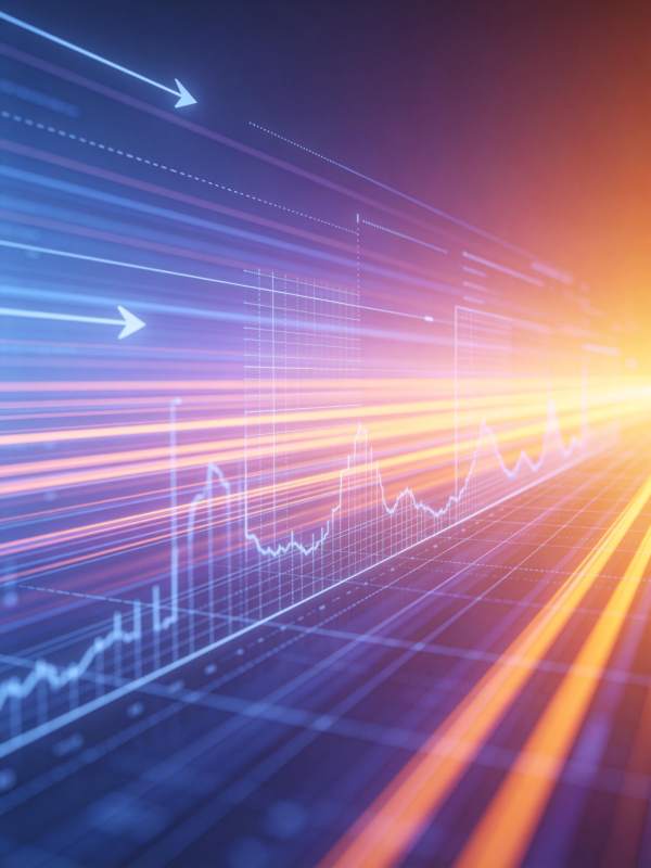 动态数据图表与光轨交织的科技视觉效果图片