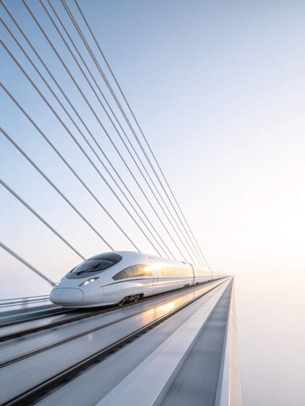 高速列车飞驰桥上图片