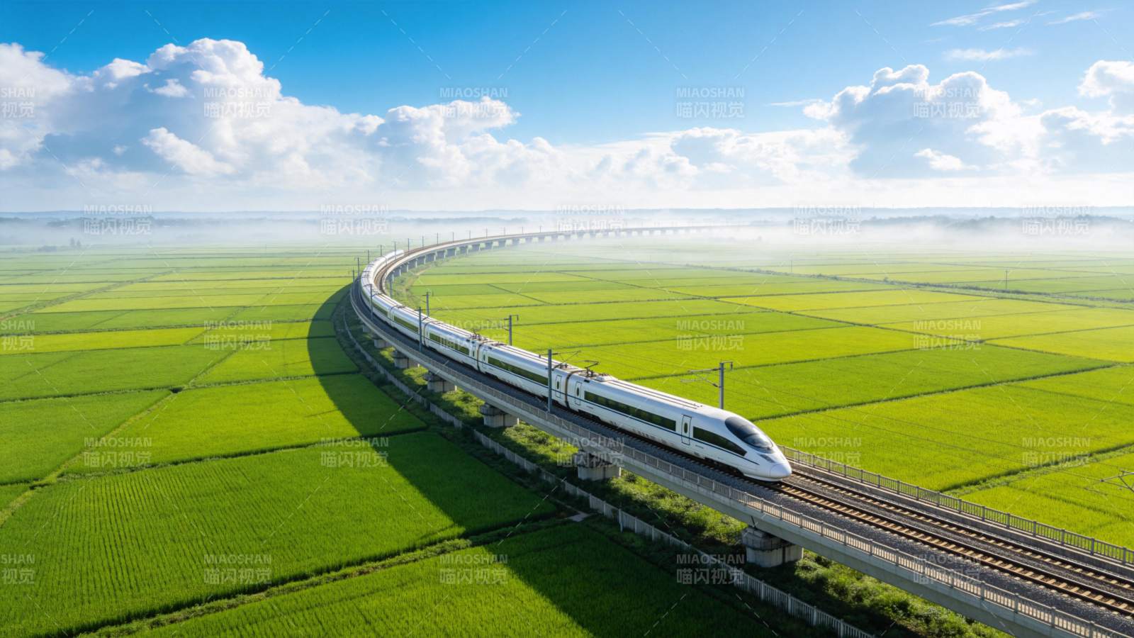 高铁穿行绿野图片