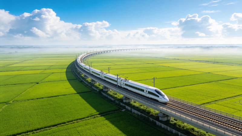 高铁穿行绿野图片