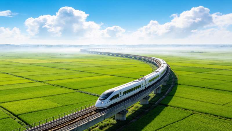 高铁穿行绿野图片