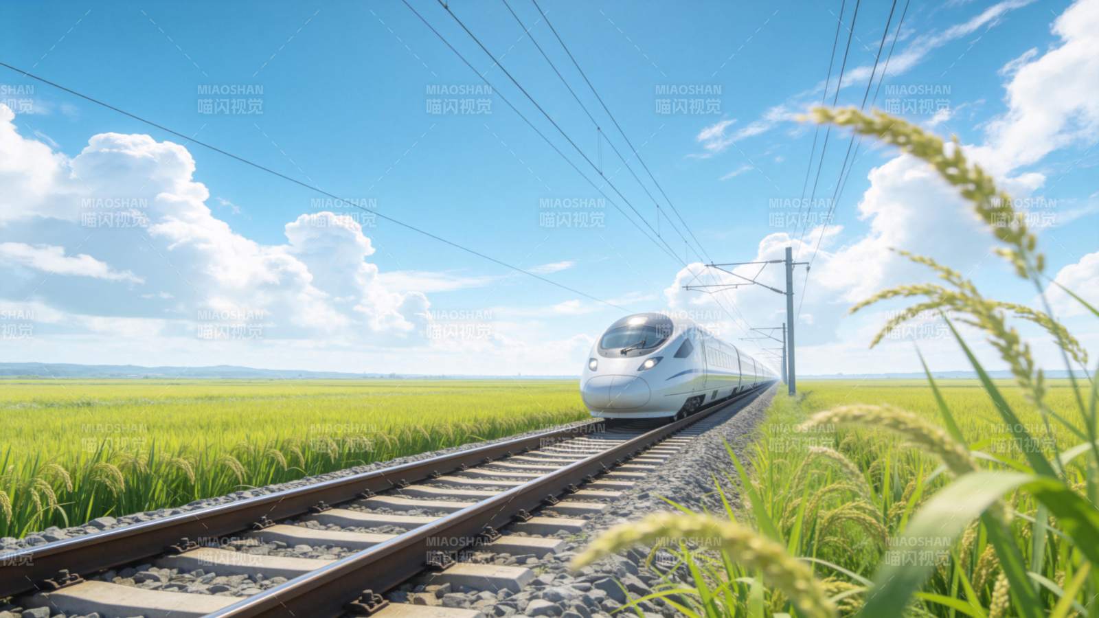 高铁穿行绿野间图片