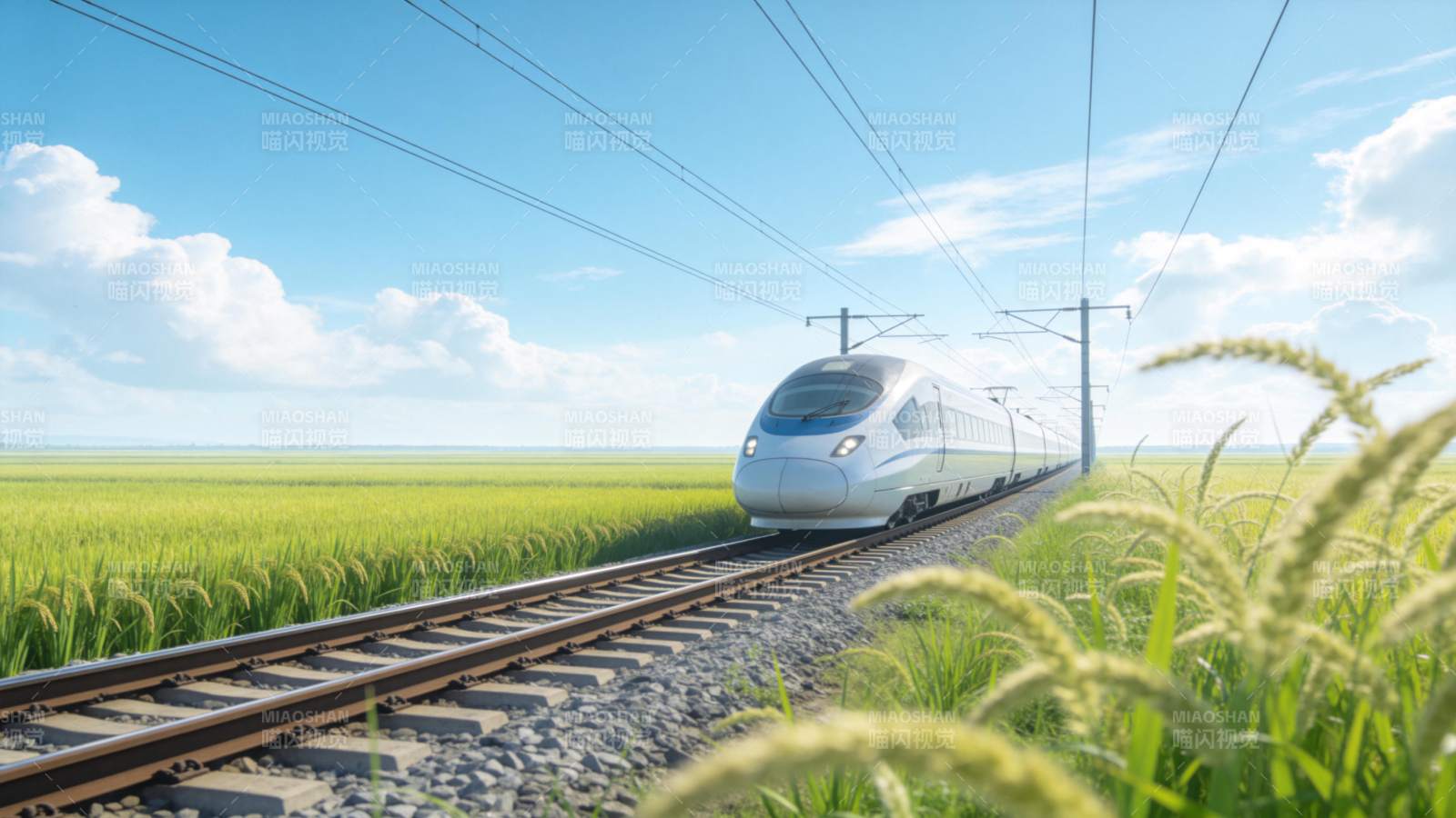 高铁穿行绿野间图片