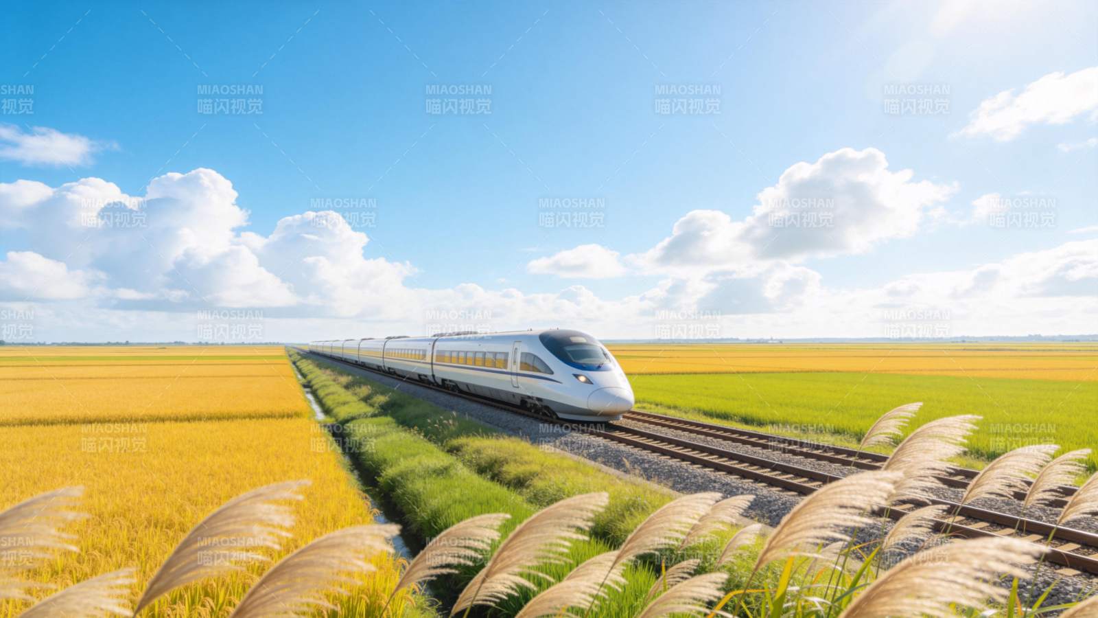 高铁穿行田野间图片