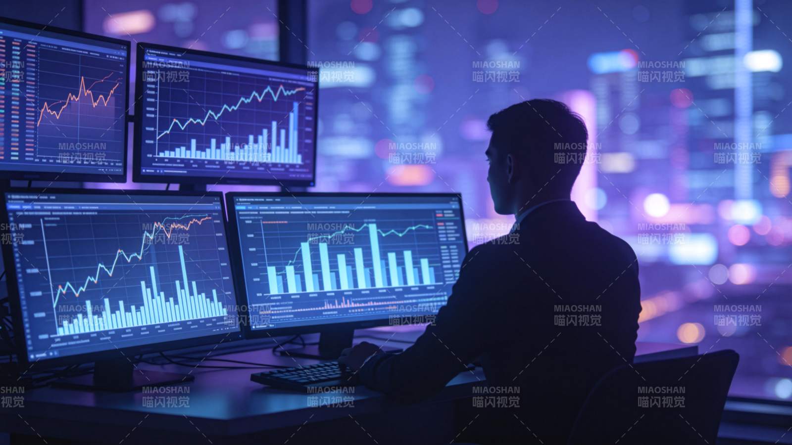 夜幕下的金融分析师图片