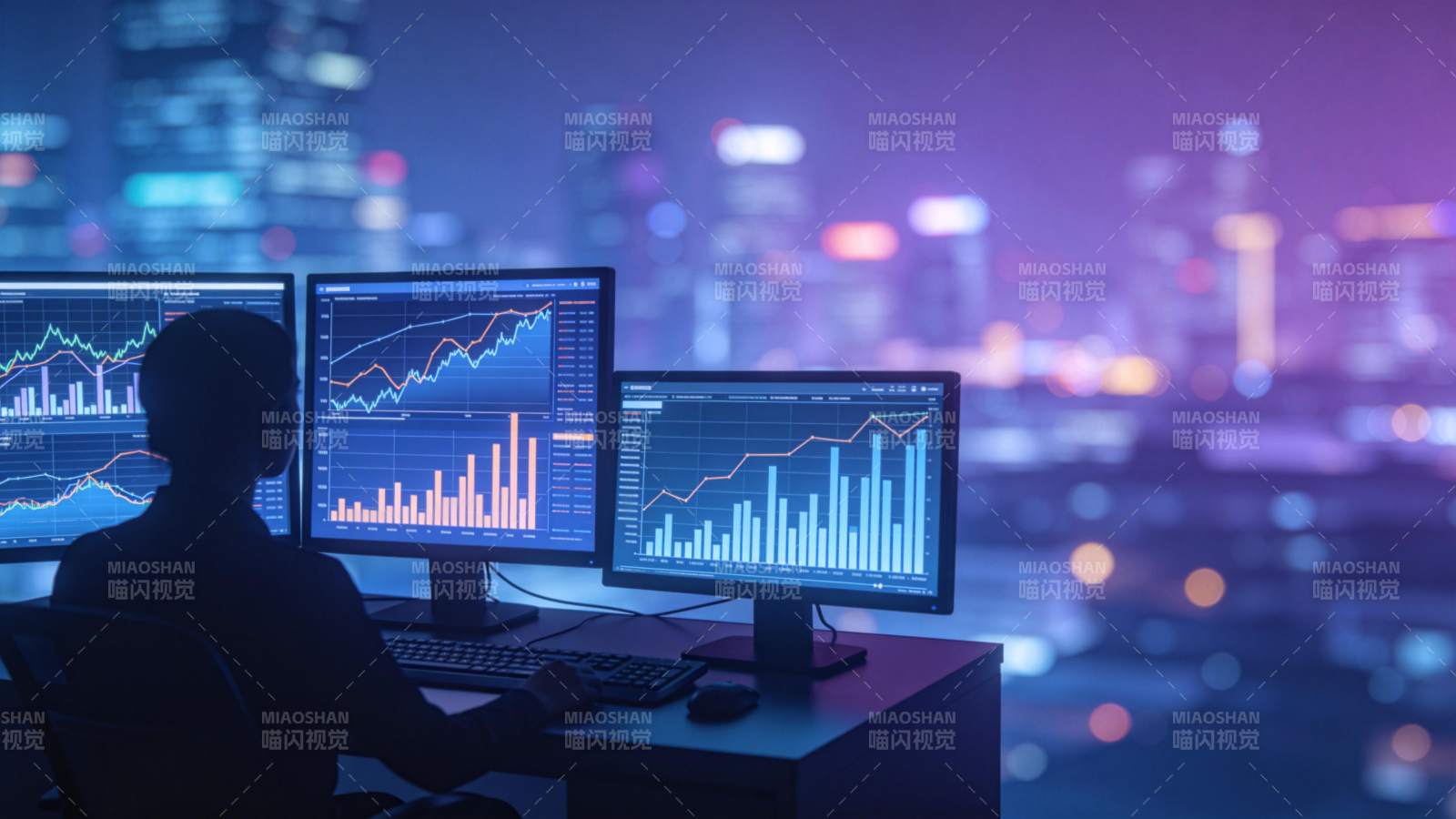 夜幕下的数据分析师图片