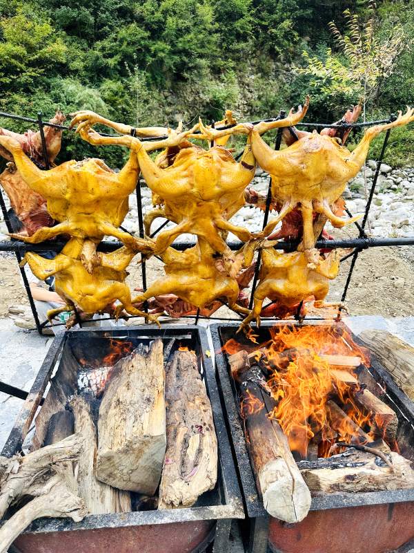篝火烤全鸡 山野飘香图片