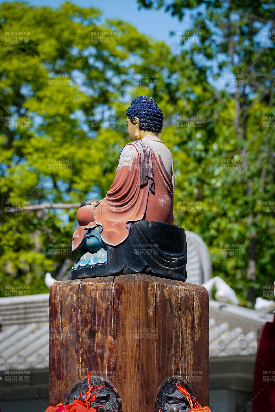 佛像背影 绿树环绕图片