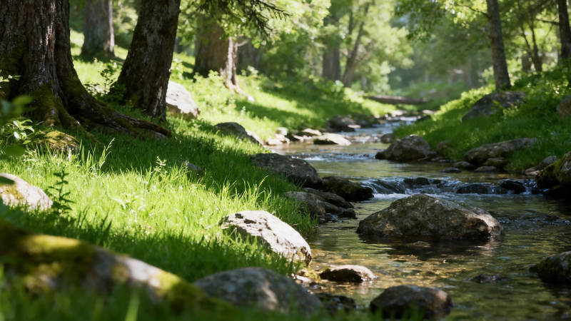 林间溪流 绿意盎然图片