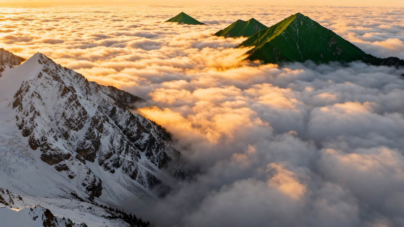 云海之上 雪山映金辉图片