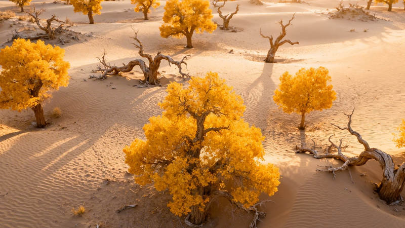 沙漠金秋 胡杨傲立图片