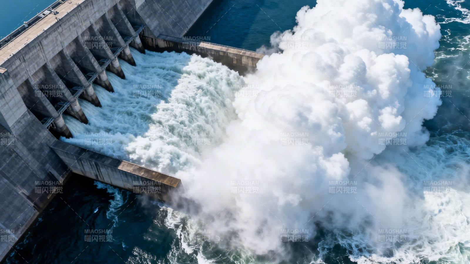 大坝泄洪 水花飞溅壮观景象图片