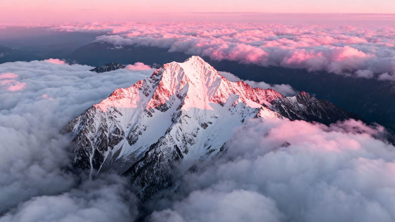 雪山云海映霞光图片