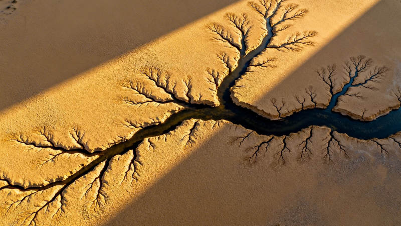 沙海枝脉 光影交错图片