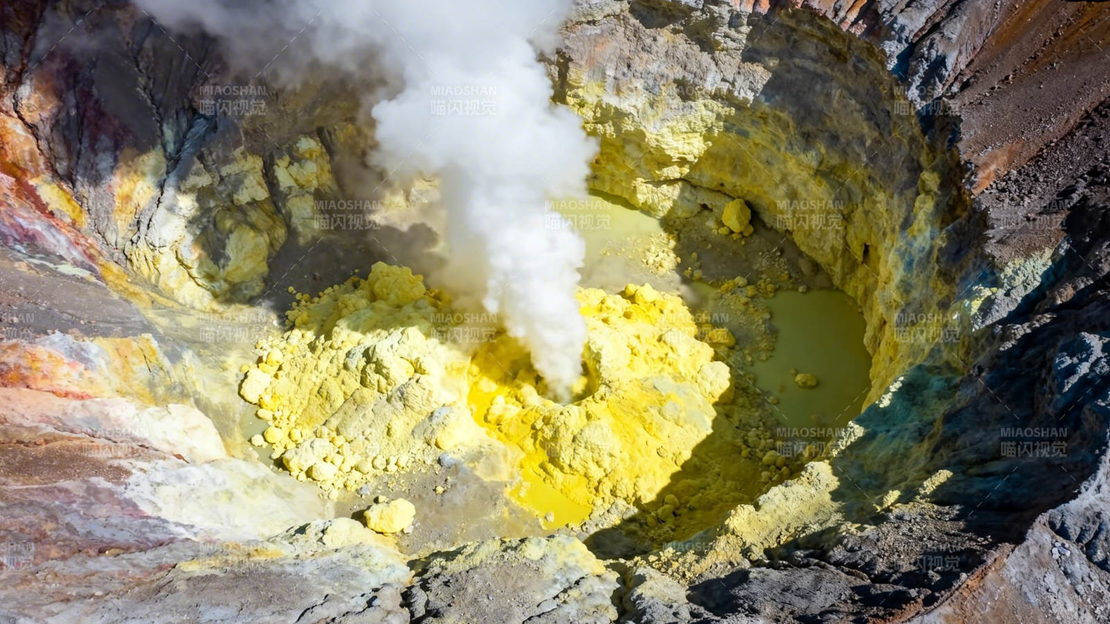 火山口硫磺喷气奇观图片