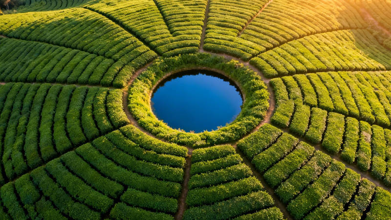 茶田环湖 绿意如画图片