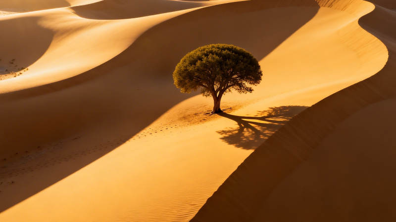 沙漠孤树 金砂映影图片