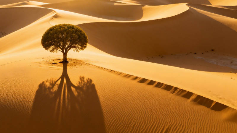 沙漠孤树 光影如诗图片