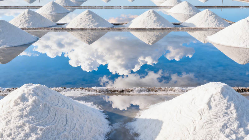 盐田如镜 云影倒映图片