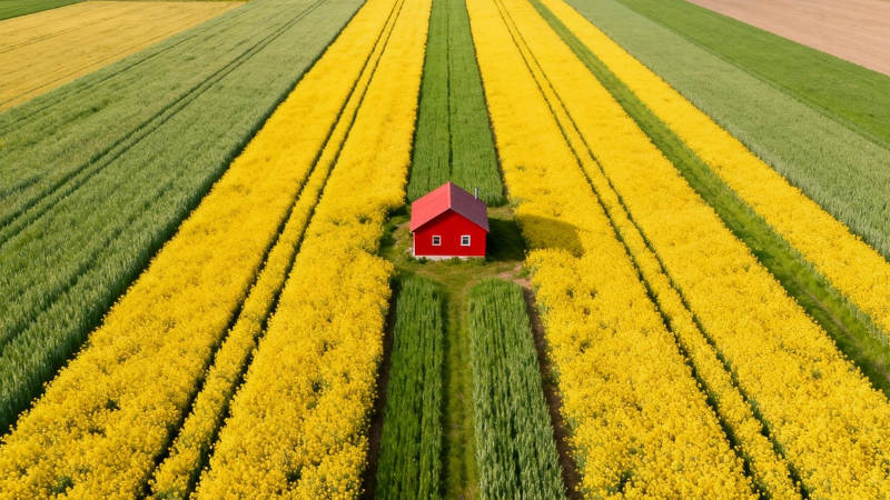 花田红屋 田园诗意画卷图片