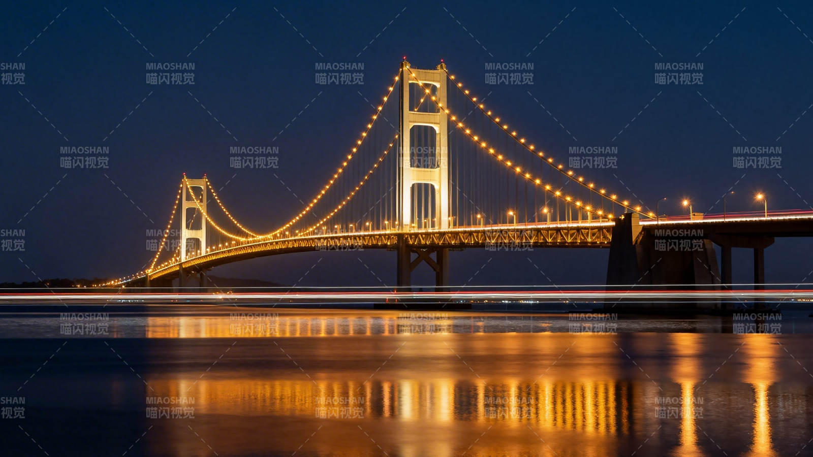 夜幕金桥倒影如画图片