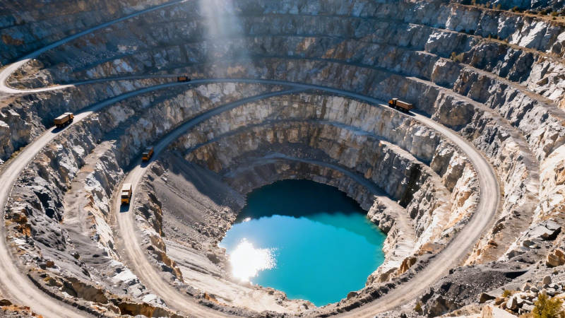 矿坑碧湖 螺旋路环绕图片