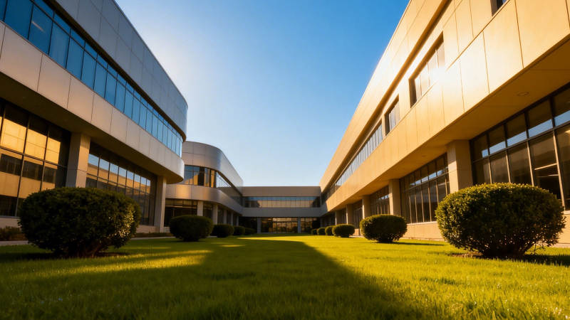 现代建筑庭院 绿草如茵图片