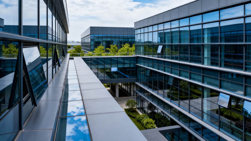 现代玻璃建筑群空中连廊图片