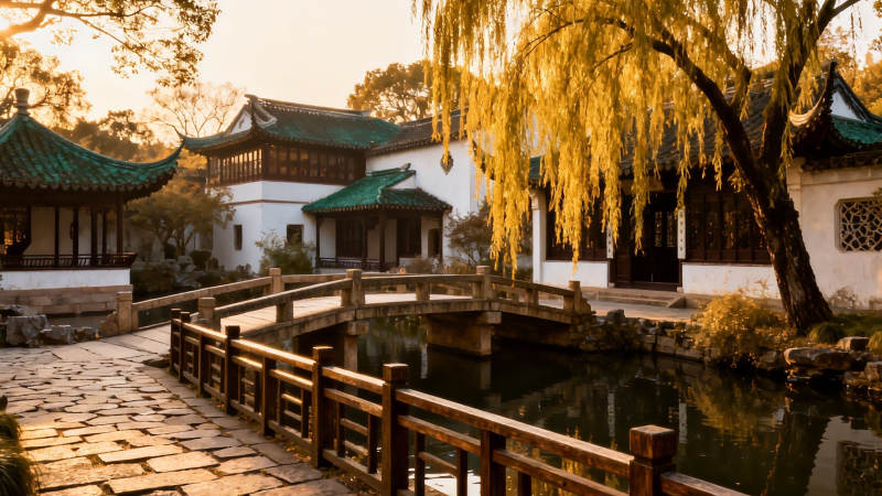 古园夕照 柳影桥韵图片