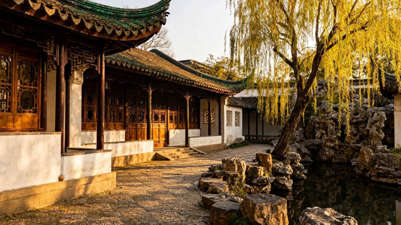 古典园林 柳影亭台图片