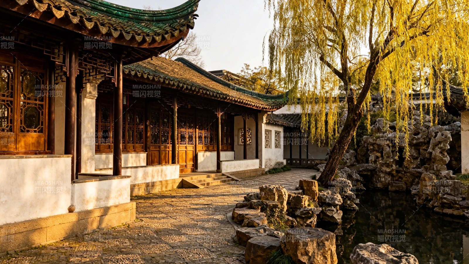 古典园林 柳影亭台图片