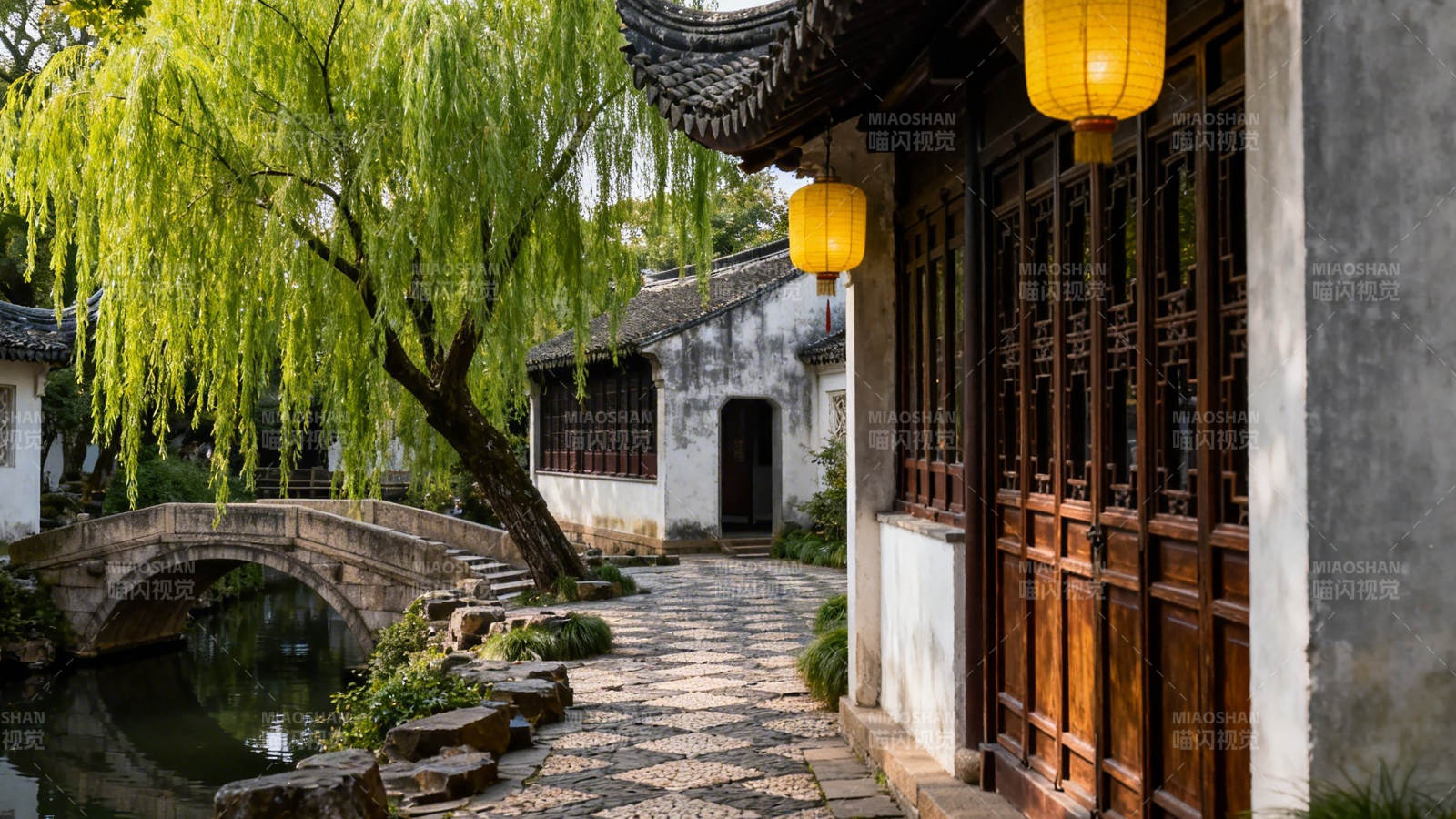 江南水乡 柳影桥韵图片