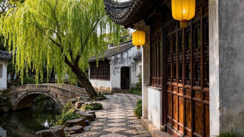 江南水乡 柳影桥韵图片