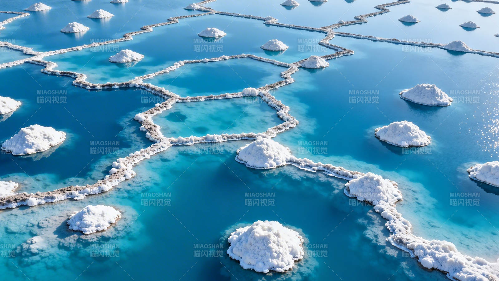 盐田如镜 白盐浮蓝水图片