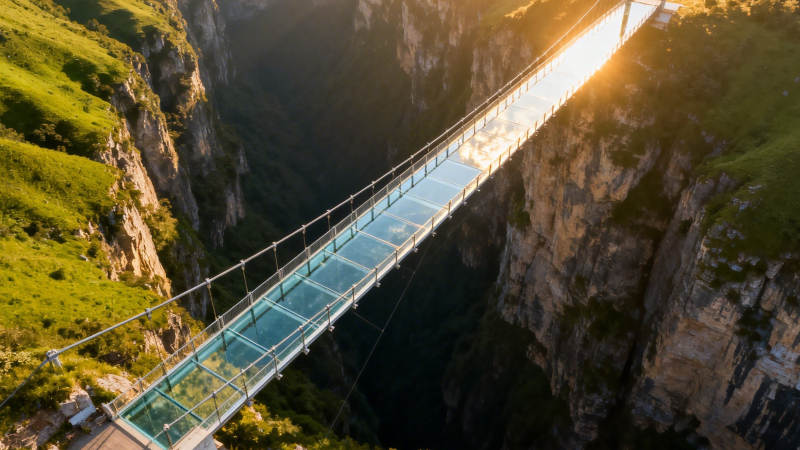 峡谷玻璃桥 夕阳映天险图片