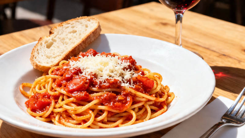 意面配面包 红酒相伴图片