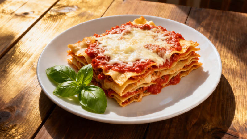 意式千层面配罗勒叶图片