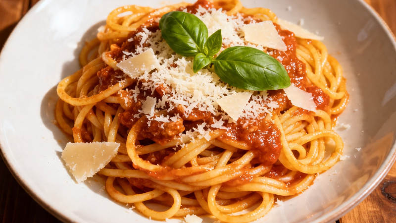 意面配罗勒与帕玛森奶酪图片