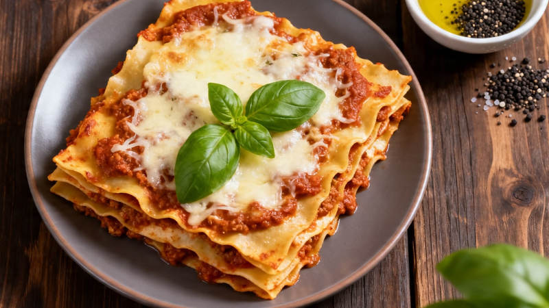 意式千层面配罗勒叶图片